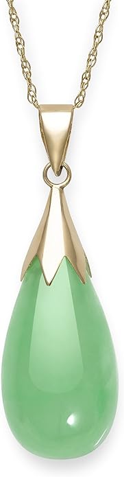 Belacqua Natural teardrop Jade Pendant Necklace for Women | 10K Gold 18" Rope Chain With Spring Ring Clasp | Jewelry for Her | Gift Box Included