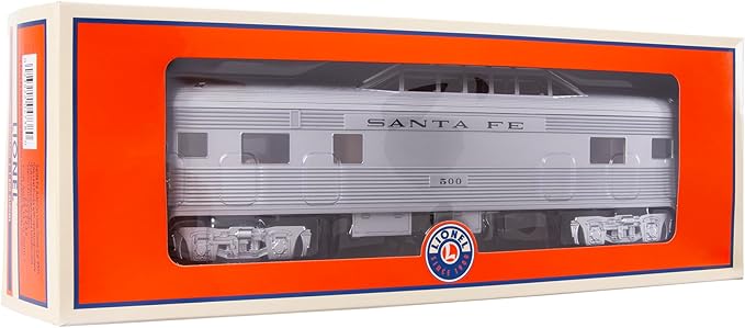Lionel 684725 Santa Fe Add-On Vista Dome Car, O Gauge, Silver, Gray, Tan, black