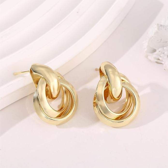 Gold/Silver Statement Geometric Earrings for Women Chunky Gold Knot Link Drop Dangle Earrings Trendy Jewelry Gift