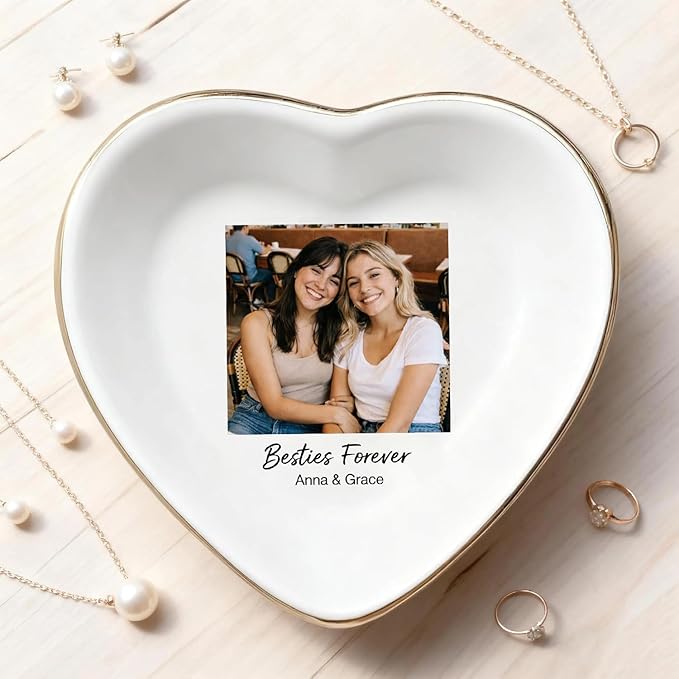 My4gifts Personalized Besties Photo Jewelry Dish, Sisters Jewelry Dish, Custom Besties Gifts, Bff Gifts, Friendship Gift, Best Friend Gift for Women, Custom Jewelrys Plate, Birthday, Christmas/4
