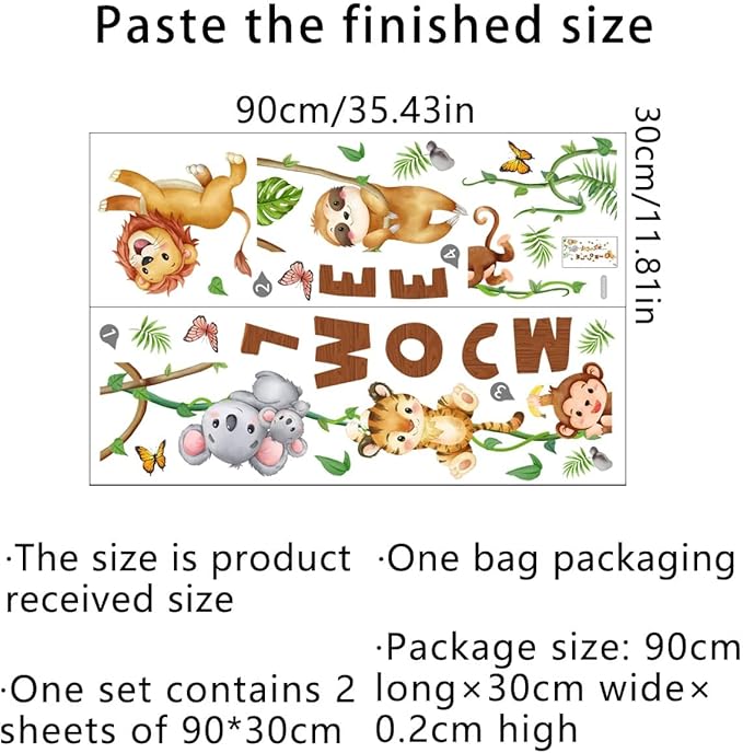 clothmile Watercolor Jungle Animal Wall Decals Welcome Animal Wall Sticker Lion Monkey Koala Wall Decals for Kids Baby Nursery Playroom Bedroom Classroom Kindergarten Wall Decor-CubbioBaby