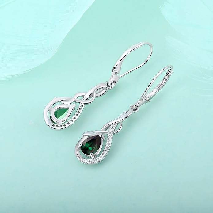 Starchenie Infinity Dangle Drop Earrings Sterling Silver Leverback Earrings Gemstones Twisted Jewelry