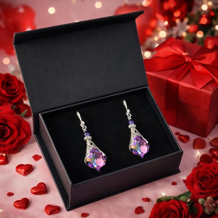 Antique Inspired Vintage Victorian Dangle Drop Earrings for Women - Colored Austrian Crystal Leverback Earrings - Jewelry Gift for Her