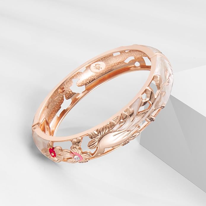 wynameleri Vintage Cloisonne Jewelry Gorgeous Rhinestone Handcrafted Bracelets Enamel Flower Bird Hinged Cuff Bangles Gifts 88A