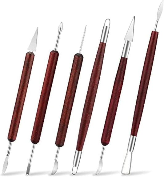 LINPHCEY 6PCS Clay Sculpting Tools Kit - Easy to Use Double-Ended Polymer & Pottery Carving Set with Comfortable Wood Grip - Ideal Tools for Clay Sculpey & Modeling Clay Ideal for Kids and Adults