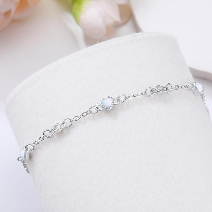 Anklet Bracelet for Women 925 Sterling Silver Natural Stone Chain Ankle Bracelet Beach Summer Fine Jewelry Valentines Day Birthday Gifts for Her Mom Wife