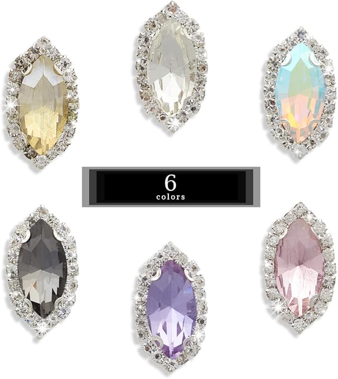 TANOSII Sew on Rhinestones 100 PCS Mixed Shapes Glass Rhinestones Sew on Crystal Gems Mental Flatback with Silver Claw for Jewelry Crafts Clothes Shoes Costume Garment White Type 1