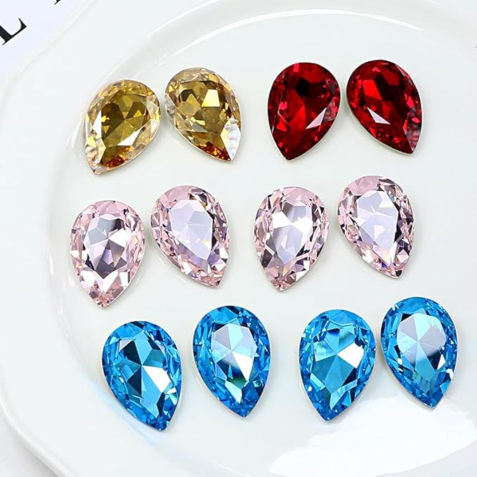 8Pcs Teardrop Crystal Pointback Rhinestones,30 * 20mm Large Glass Rhinestones Gem Stones for Crafts Dress Shoes Jewelry Making，Crystal Golden Shadow