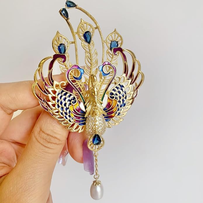 14K Gold Majestic Phoenix Brooch Embellished with Lustrous Pearls and Colorful Gemstones, Sophisticated Jewelry for Memorable Events, Must-Have Accessory for Elegant Women