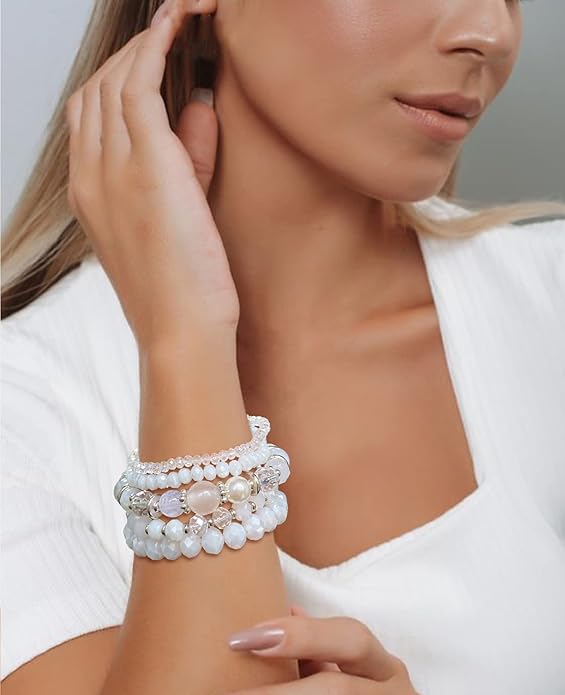 Noessla Beaded Boho Stretch Bracelet Colorful Stackable Crystal Beads Bracelets Trendy Costume Jewelry Mothers Day Gifts for Women