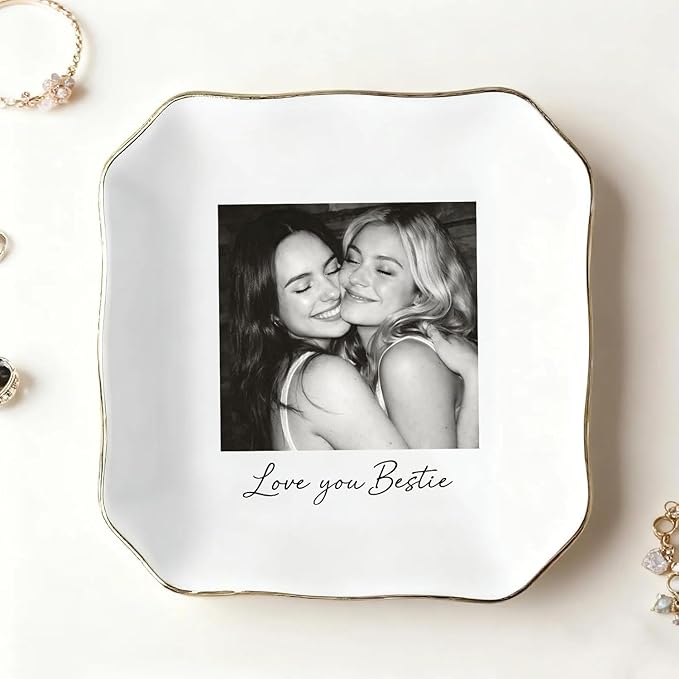 My4gifts Personalized Besties Photo Jewelry Dish, Sisters Jewelry Dish, Custom Besties Gifts, Bff Gifts, Friendship Gift, Best Friend Gift for Women, Custom Jewelrys Plate, Birthday, Christmas/1