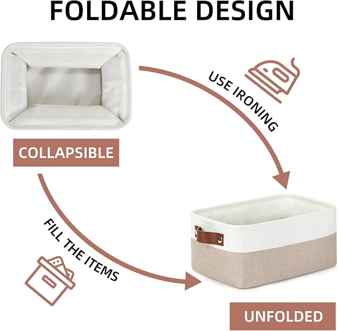 DULLEMELO Collapsible Fabric Storage Bins - Set of 2, 11.8x7.9x5.1 Inch, White & Khaki-CubbioBaby