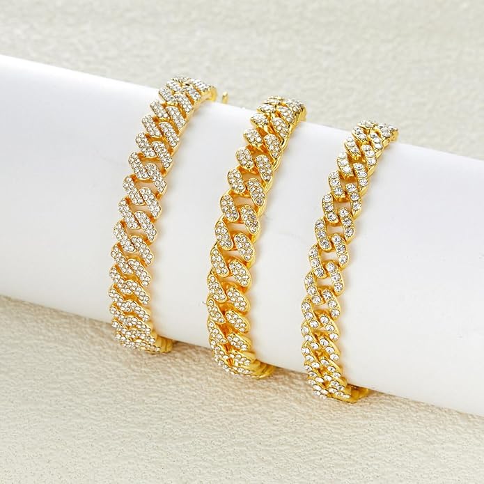 14K Gold Plated Ankle Bracelets for Women Cuban Link Anklets Plus Size Silver Ankle Bracelet Layered Link Anklet Set Rhinestone Bling Anklets Silver Jewelry for Women Gift Set