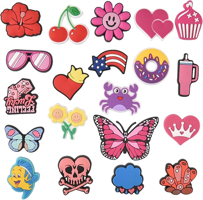 20PCS Cute Shoe Charms for Girls Teens - PVC Flower, Rainbow, Dessert Shoe Clips Decorations for Holely Shoes, Sneakers, Casual Footwear