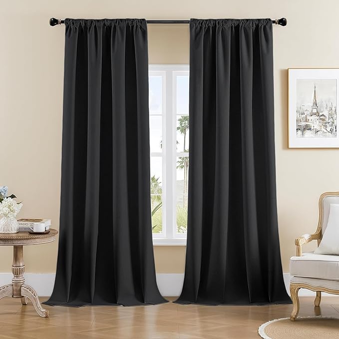 Joydeco Faux Linen Blackout Curtains for Bedroom,Black Blackout Curtains 108 inches Long,100% Blackout Solid Thermal Insulated Window Drapes Luxury Decor for Living Room（W52xL108 Inch,Black）-CubbioBaby