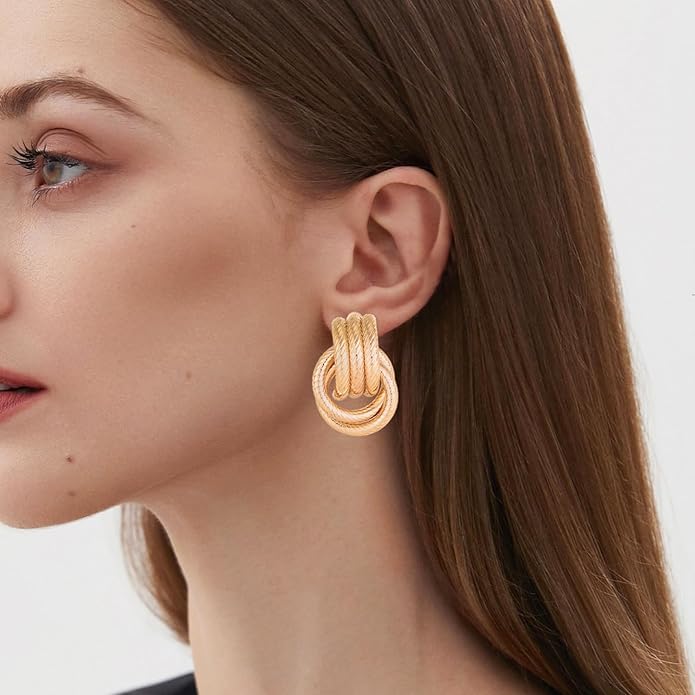 Gold/Silver Statement Geometric Earrings for Women Chunky Gold Knot Link Drop Dangle Earrings Trendy Jewelry Gift