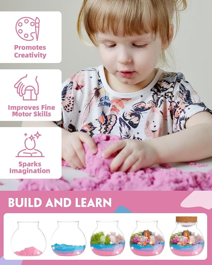 Light-Up Mermaid Terrarium Kit for Girls, DIY Arts & Crafts Gift for Girls Ages 4-6 7 8-12 Year Old, LED Night Light with Remote, Best Christmas Mermaid Birthday Decoration Toys Gifts for Girls Kid