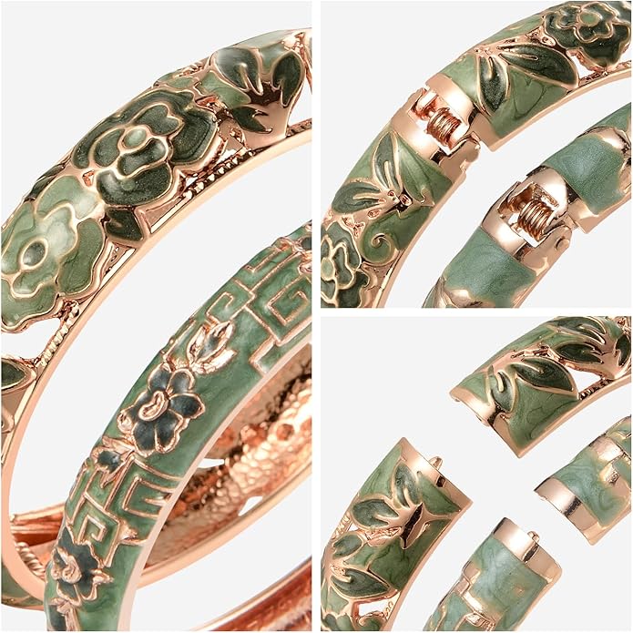 wynameleri Vintage Cloisonne Jewelry Gorgeous Rhinestone Handcrafted Bracelets Enamel Flower Bird Hinged Cuff Bangles Gifts 88A