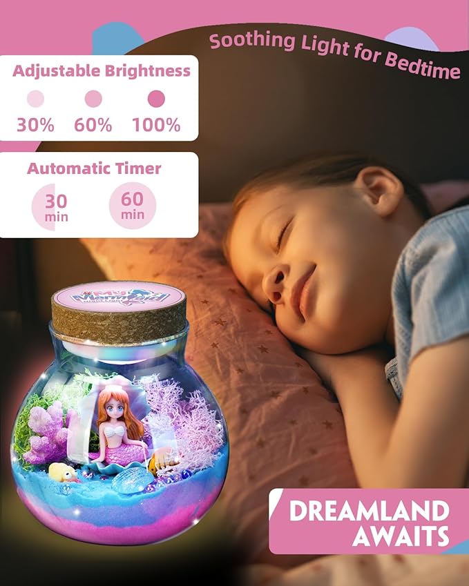 Light-Up Mermaid Terrarium Kit for Girls, DIY Arts & Crafts Gift for Girls Ages 4-6 7 8-12 Year Old, LED Night Light with Remote, Best Christmas Mermaid Birthday Decoration Toys Gifts for Girls Kid