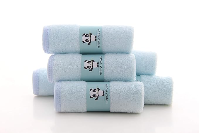 HIPHOP PANDA Baby Washcloths, Rayon Made from Bamboo - 2 Layer Ultra Soft Absorbent Newborn Bath Face Towel - Reusable Baby Wipes for Delicate Skin - Blue, 6 Pack-CubbioBaby