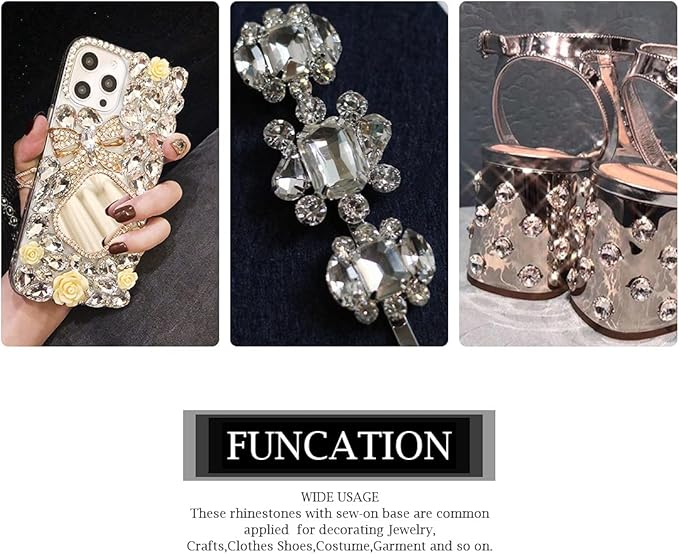 TANOSII Sew on Rhinestones 100 PCS Mixed Shapes Glass Rhinestones Sew on Crystal Gems Mental Flatback with Silver Claw for Jewelry Crafts Clothes Shoes Costume Garment Gray