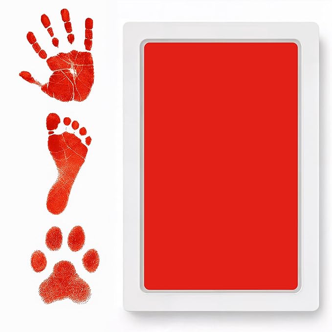 Clean Touch Ink Pad for Baby Handprints and Footprints – Inkless Infant Hand & Foot Stamp – Safe for Babies, Doesn’t Touch Skin – Perfect Family Memory or Gift – Red Print Kit by Tiny Gifts-CubbioBaby