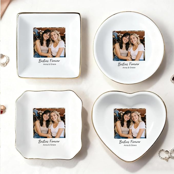 My4gifts Personalized Besties Photo Jewelry Dish, Sisters Jewelry Dish, Custom Besties Gifts, Bff Gifts, Friendship Gift, Best Friend Gift for Women, Custom Jewelrys Plate, Birthday, Christmas/5