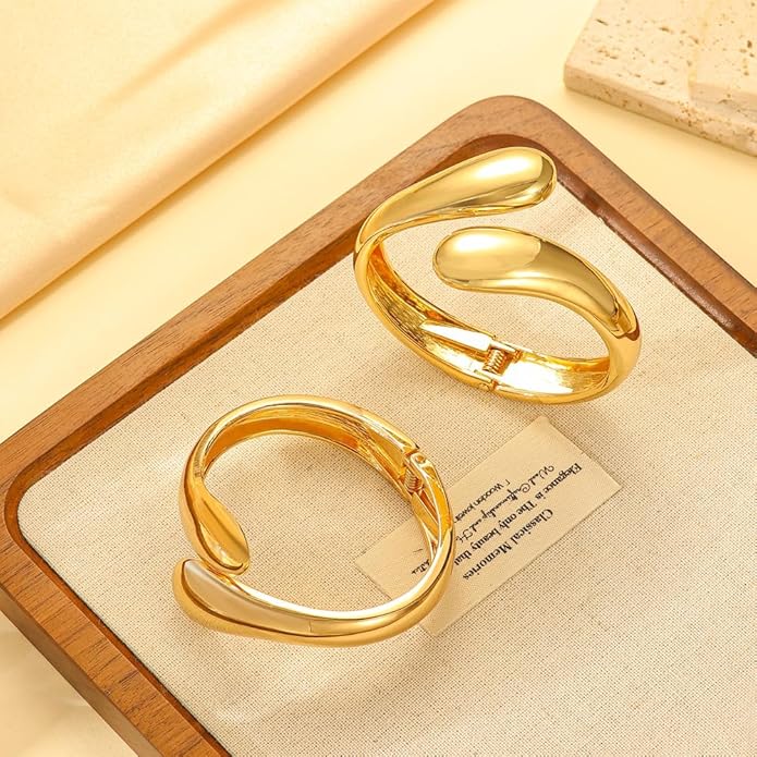 Gold Bangle Bracelets for Women Trendy Minimalist Chunky Cuff Statement Bracelet Stack 18K Gold Plated Thick Arm Cuffs Bangles Fashion Cute Jewelry