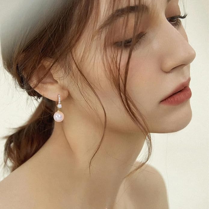 Pearl Earrings for Women 14K Gold Plated Hypoallergenic Pearl Earrings 5A Cubic Zirconia Dangle Earrings Elegant Jewelry