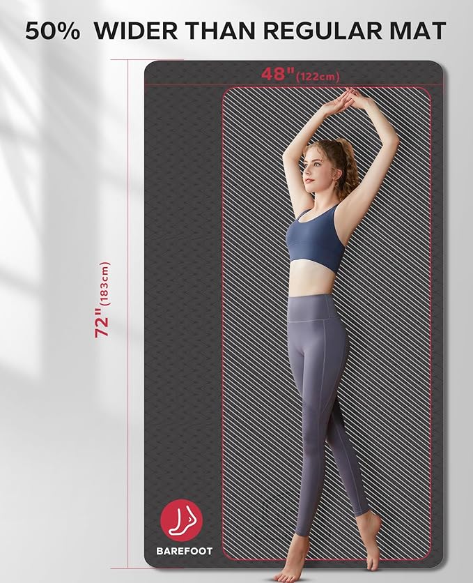 HAPBEAR Extra Large Yoga Mat - 72"x48"/78"x54", 1/4" & 1/3" Thick, Non-Slip, Durable, Eco-Friendly, Wide Exercise Mat for Home Workouts, Yoga, Pilates, Stretching, Meditation (Barefoot Exercise)-CubbioBaby
