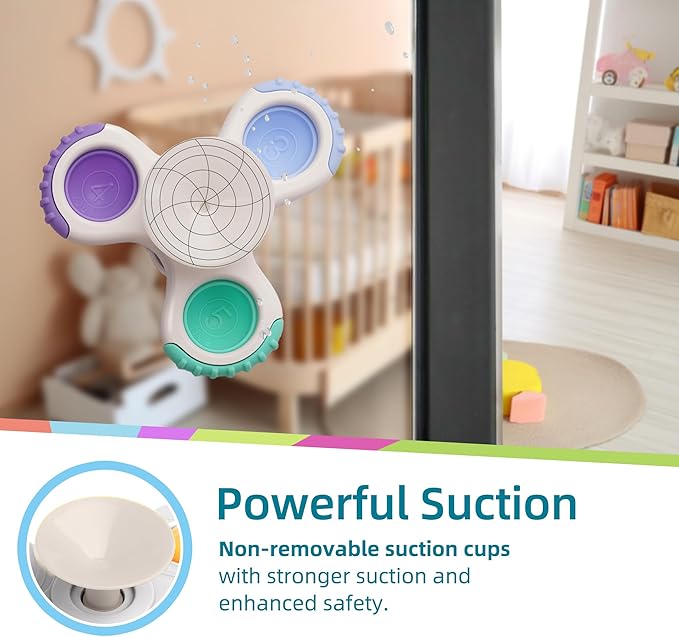 LiKee Strong Suction Cup Fidget Spinnerz Sensory Bath Toys for Baby 12 18 Months Airplane Car Travel Table & Window Toys for 1 2 Year Old Toddler Boys and Girls (Space-1)