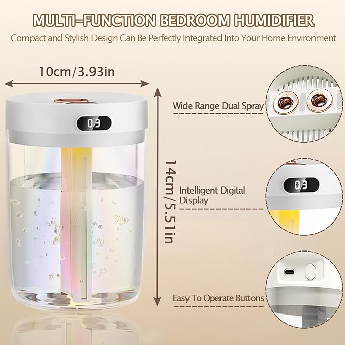 Humidifiers for Bedroom,Cool Mist Humidifiers Room Humidifier Colorful Breathing Light Silent Humidifier USB personal desktop humidifier, for baby bedroom travel office home-CubbioBaby