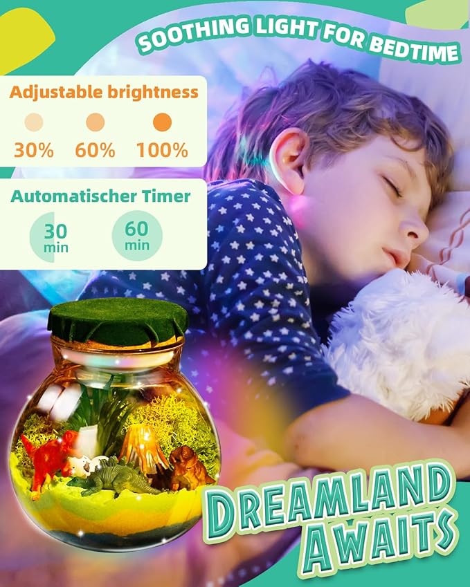 Light-Up Dinosaur Terrarium Kit for Kids, DIY Dino Toys Arts & Crafts Gift for Boys Age 4 5 6 7 8-12 Years Old, LED Night Light with Remote, Christmas Birthday Easter Decoration Present for Boy Girl