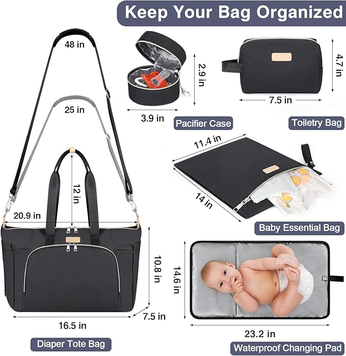 ITIEZY Diaper Bag Tote for Baby - Large Mommy Bag with Portable Changing Pad Pacifier Case, Hospital Bags Travel Baby Bag-CubbioBaby