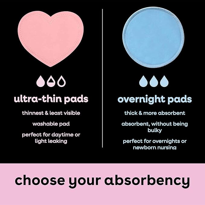 Bamboobies Nursing Pads, Ultra-Soft Velour, Reusable, Washable & Leak-Proof, 6 Ultra-Thin and 2 Overnight Pads for Breastfeeding-CubbioBaby