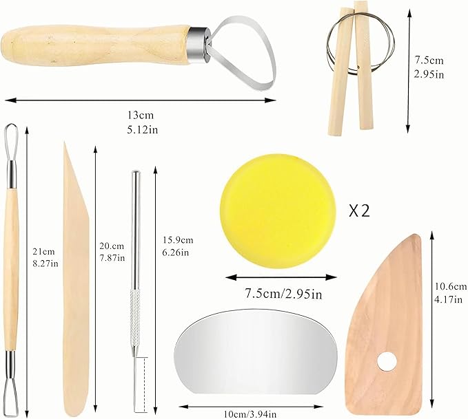 LINPHCEY 9PCS Clay Sculpting Tool Set - Easy to Use Trimming and Carving Tools with Sturdy Wooden Handles Perfect for Polymer Clay, Air Dry Clay, and More