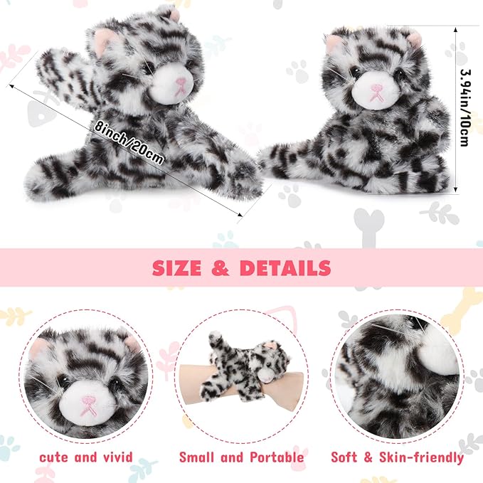 Liliful 8 Pack Kids Valentine's Day Gifts Stuffed Animal Cat Slap Bracelets, Valentines 8 Inch Plush Wrist Cute Snap Bracelets Birthday for Boys Girls Child Bulk Items Party Favors(Kittens)