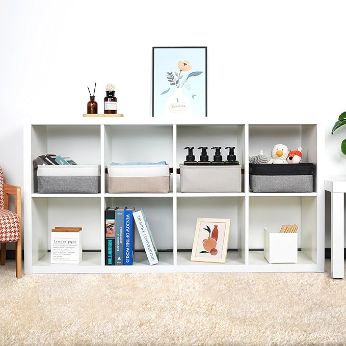 DULLEMELO Collapsible Fabric Storage Bins - Set of 2, 11.8x7.9x5.1 Inch, White & Khaki-CubbioBaby