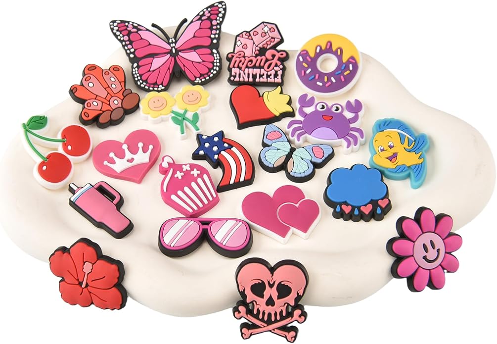 20PCS Cute Shoe Charms for Girls Teens - PVC Flower, Rainbow, Dessert Shoe Clips Decorations for Holely Shoes, Sneakers, Casual Footwear