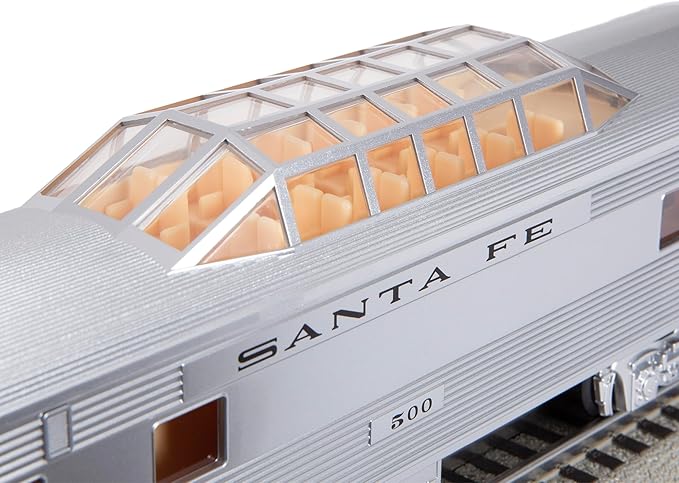 Lionel 684725 Santa Fe Add-On Vista Dome Car, O Gauge, Silver, Gray, Tan, black