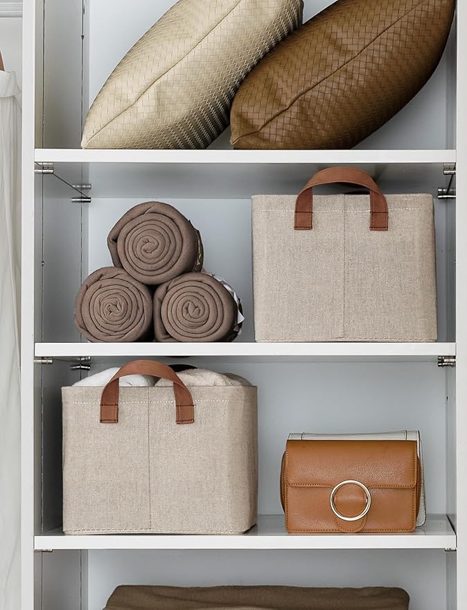 StorageWorks Storage Bins, Fabric Storage Bins for Shelves, Storage Baskets with Metal Frame, Closet Baskets and Bins with Handles, Brown and Beige, 2-Pack-CubbioBaby