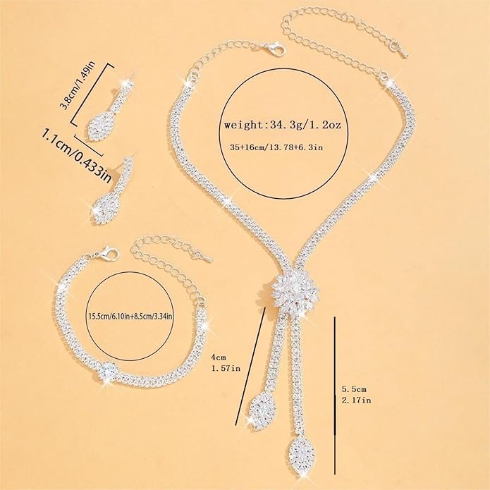 Rhinestone Earrings Necklace Bracelet Set for Women,Vintage Flower Crystal Earrings Necklaces Sparkly Bridal Necklace Bracelet Set Wedding Party Jewelry