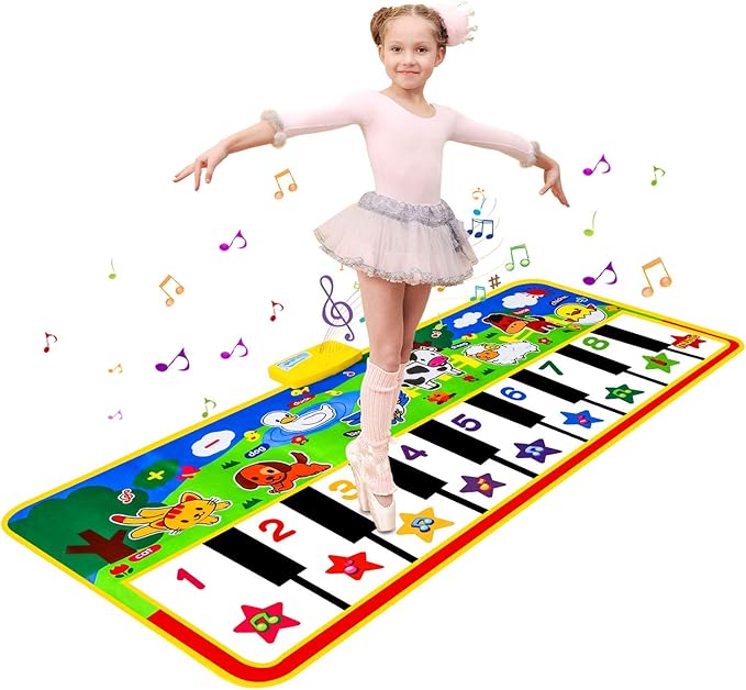 M SANMERSEN Piano Mat, 53'' x 23'' Musical Toys for Toddlers Floor Piano Touch Playmat with 8 Animal Sounds, Music Keyboard Dance Mat Toddler Toys Gifts for Boys and Girls 1 2 3 4 5 Year Old-CubbioBaby
