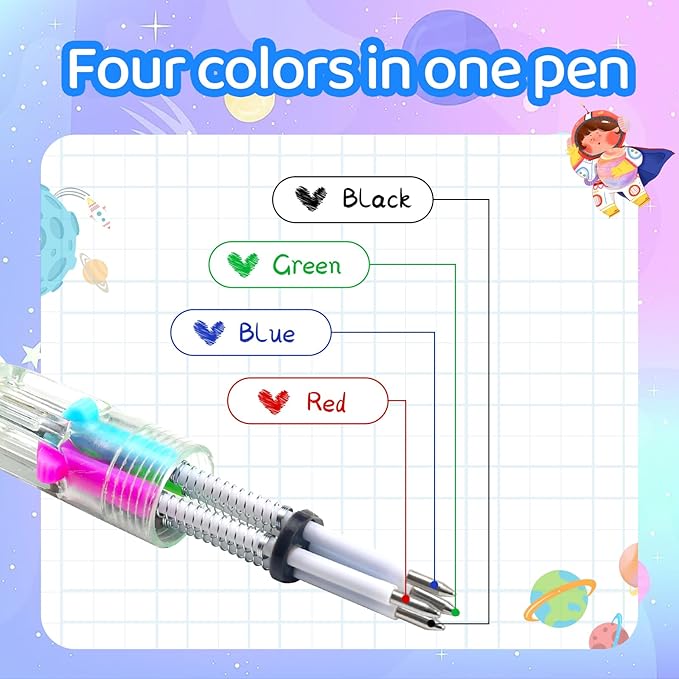 30Pcs Mini Multicolor Pens in One 4-in-1 Cute Pens Bulk for Kids, Ballpoint Pen for Birthdays and Children's Parties, Fun Gifts Assorted Ink Kawaii Pen(Space)-CubbioBaby