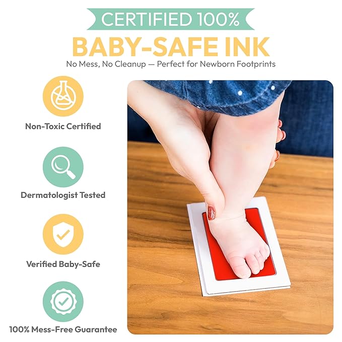 Clean Touch Ink Pad for Baby Handprints and Footprints – Inkless Infant Hand & Foot Stamp – Safe for Babies, Doesn’t Touch Skin – Perfect Family Memory or Gift – Red Print Kit by Tiny Gifts-CubbioBaby