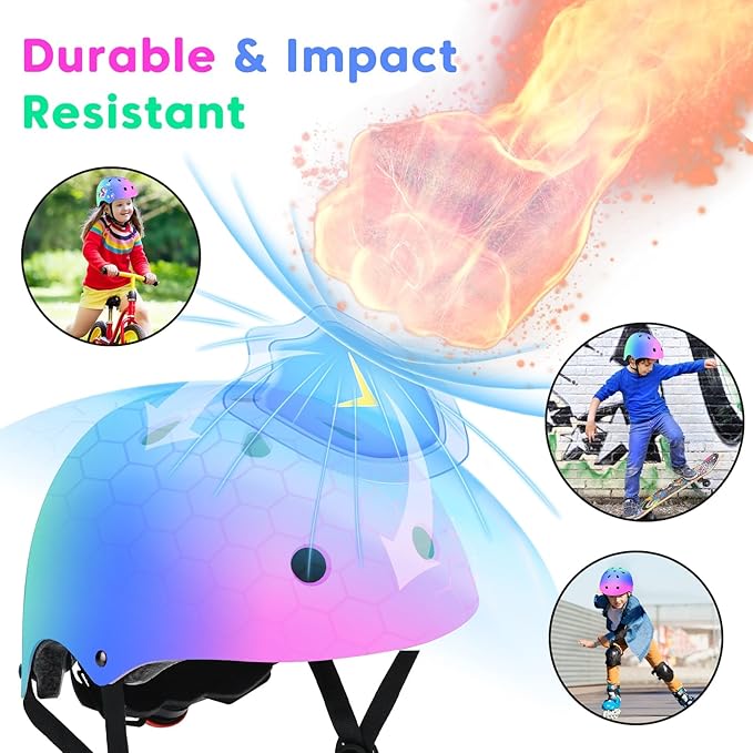 Color Gradient Adjustable Kids Bike Helmet Toddler Skateboard Helmets Boys Girls Child Ventilation Helmet for Multi-Sports Skating Cycling Scooter Balance-CubbioBaby