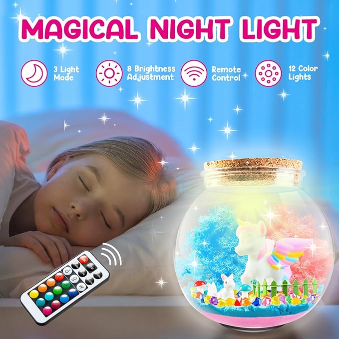 Light-Up Unicorn Terrarium Kit for Kids, Unicorn Toys, LED Night Light, Grow Plant, Paint Set, Arts & Crafts Kit for Little Girls & Boys Age,3 4 5 6 7 8 Old Girls Gifts Christmas Birthday