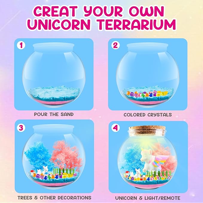 Light-Up Unicorn Terrarium Kit for Kids, Unicorn Toys, LED Night Light, Grow Plant, Paint Set, Arts & Crafts Kit for Little Girls & Boys Age,3 4 5 6 7 8 Old Girls Gifts Christmas Birthday