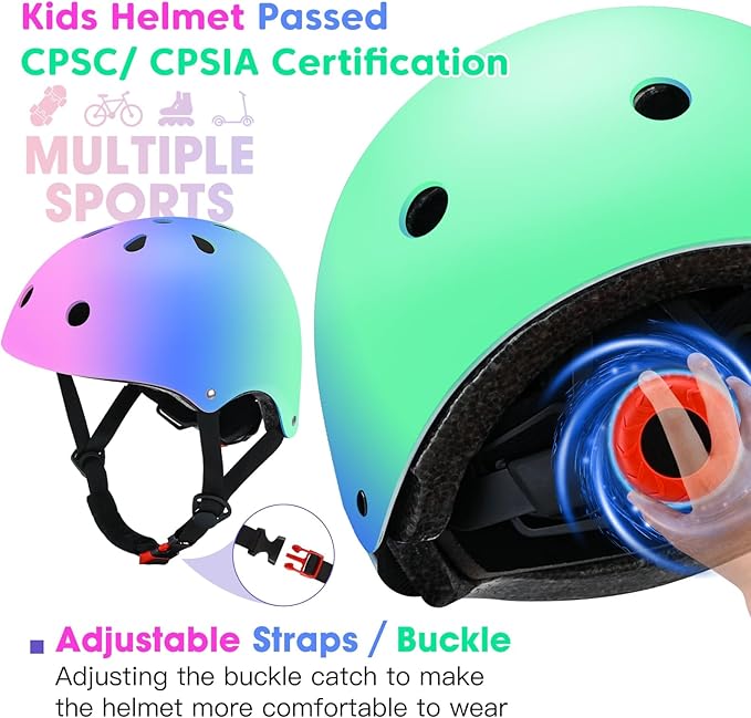 Color Gradient Adjustable Kids Bike Helmet Toddler Skateboard Helmets Boys Girls Child Ventilation Helmet for Multi-Sports Skating Cycling Scooter Balance-CubbioBaby