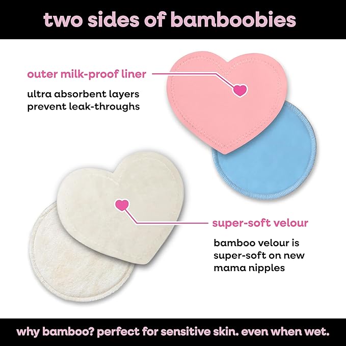 Bamboobies Nursing Pads, Ultra-Soft Velour, Reusable, Washable & Leak-Proof, 6 Ultra-Thin and 2 Overnight Pads for Breastfeeding-CubbioBaby